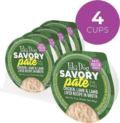 Tiki Dog Pate Wet Dog Food, Chicken, Lamb & Lamb Liver, 3 oz. Cup (4 Count) (Pack of 4)
