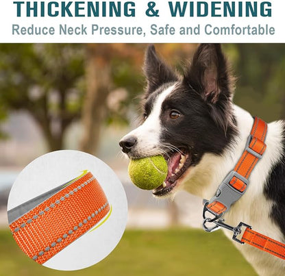 Dog Collar for Medium Small Large Dogs Reflective with Leash,Collar and Leash for Dogs,Soft Neoprene Padded 2 Pack(Orange,L)