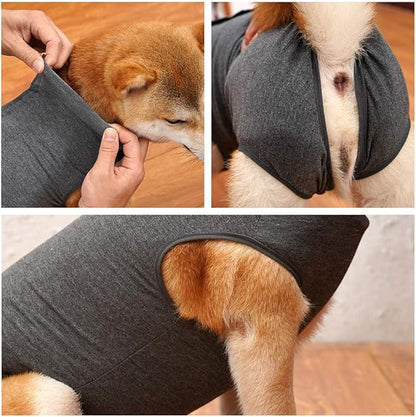 Dog Recovery Suit Abdominal Wound Puppy Surgical Clothes Post-Operative Vest Pet After Surgery Wear Substitute E-Collar & Cone(L, Grey)