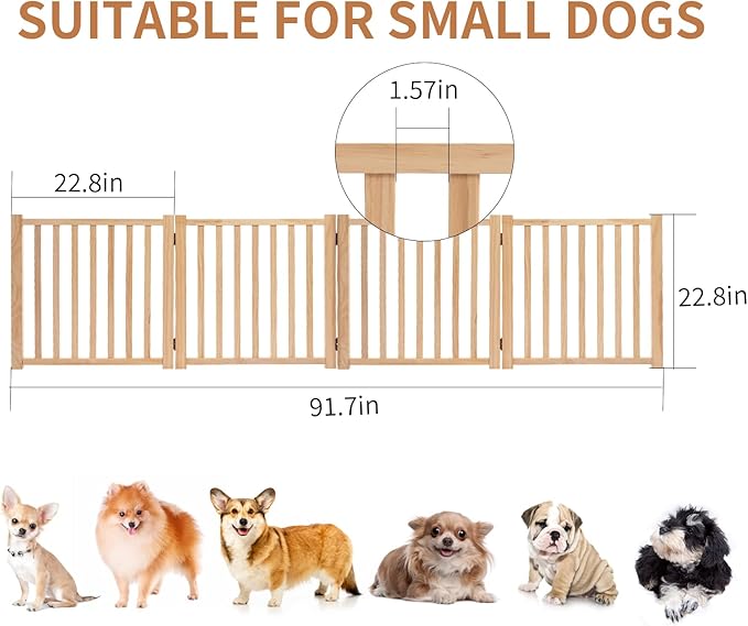 YOCAN Paint-Free Wooden Freestanding Dog Gates for The House,Doorways, Stairs,Wood Dog Fences Indoor Pet Gate,Step Over Fence-4 Panel H:23”