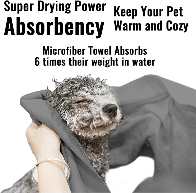 Puomue Microfiber Dog Towels for Drying Dogs, Super Absorbent and Soft Pet Grooming Towel, 40 Inch X 23.6 Inch, Perfect Dog Shower & Bath Supplies for Large, Medium or Small Dogs, Grey
