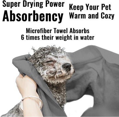 Puomue Microfiber Dog Towels for Drying Dogs, Super Absorbent and Soft Pet Grooming Towel, 40 Inch X 23.6 Inch, Perfect Dog Shower & Bath Supplies for Large, Medium or Small Dogs, Grey