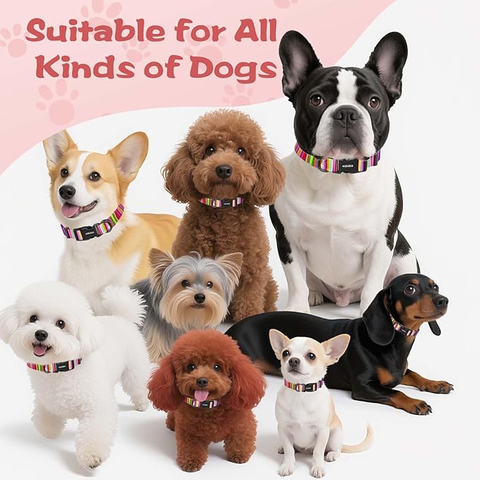 Kazazoo Dog Collar Cute and Soft Nylon Puppy Collar for Boy and Girl, Adjustable Dog Collars for Small Medium Dogs, Rainbow-XS