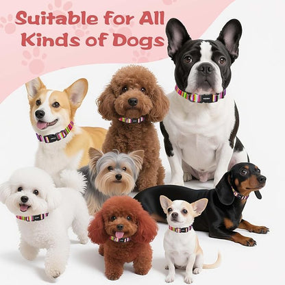 Kazazoo Dog Collar Cute and Soft Nylon Puppy Collar for Boy and Girl, Adjustable Dog Collars for Small Medium Dogs, Rainbow-M