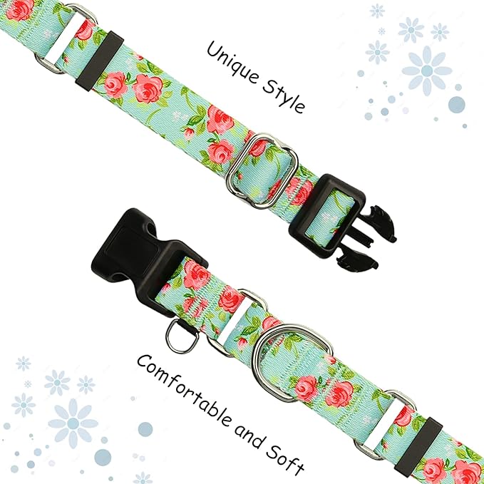 Martingale Collar for Dogs with Buckle Green Floral No Pull Cute Girl Female Dog Collars for Medium Dogs, Green Rose