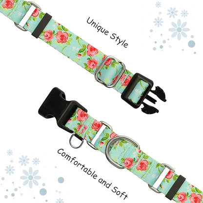 Martingale Collar for Dogs with Buckle Pink Floral Dog Collar No Pull Cute Girl Female Dog Collars for Extra Large Dogs, Green Rose