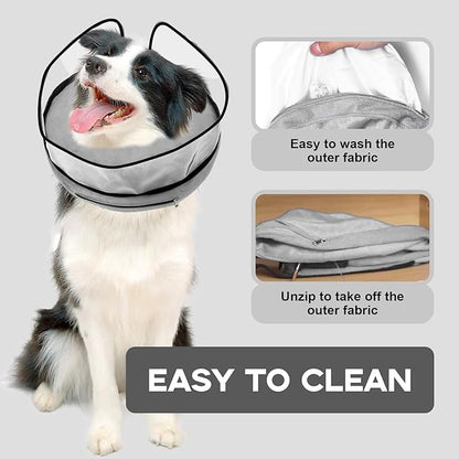 Inflatable Dog Cone Collar-Enhanced Anti-Licking Protective Cone with Adjustable Strap-Soft Dog Donut Collar Recovery Cone for Pets After Surgery(Grey, L)
