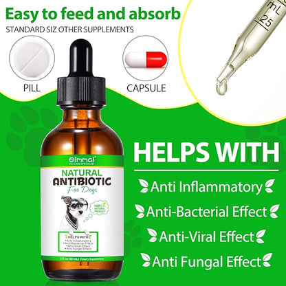 Antibiotics for Dogs, Natural Dog Antibiotics Supports Allergy, Itch Relief, UTIs & Ear Infections, Dog Multivitamin for Pets Support Skin, Coat, & Digestion, Bacon Flavor - 60ml x 2
