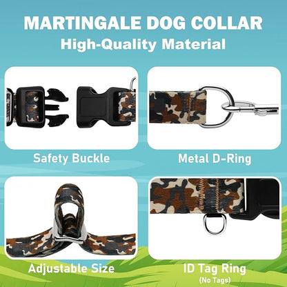 Martingale Collar for Dogs with Buckle No Pull Adjustable Nylon Limited Slip Training Dog Collars (Camouflage, Small)