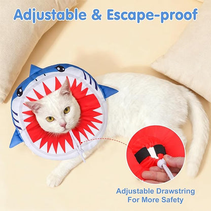 BEAUTYZOO Cat Cone Collars Soft, Cat Recovery E Collars After Surgery to Stop Licking, Adjustable Elizabeth Circle Collar Cute Pet Donut Pillow for Cats Kitten Small Dogs, Cute Shark M