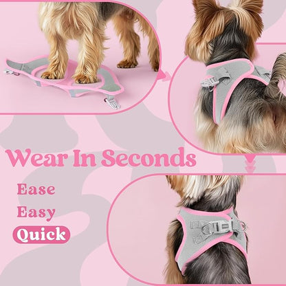 rabbitgoo Small Dog Harness, Step-in Soft Mesh Puppy Vest with Safety Buckle, Breathable Reflective Pet Harness for Small Sized Dogs, Pink & Gray S