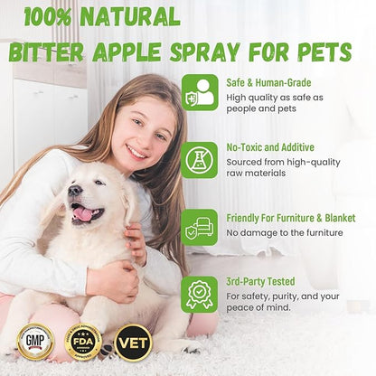 No Chew Spray for Dogs, 200ML Bitter Apple Spray for Dogs Cats Anti Chewing Licking from Furniture, Shoes, Bandages, Dog Training & Behavior Aids Spray, Indoor & Outdoor Use 1 Pack