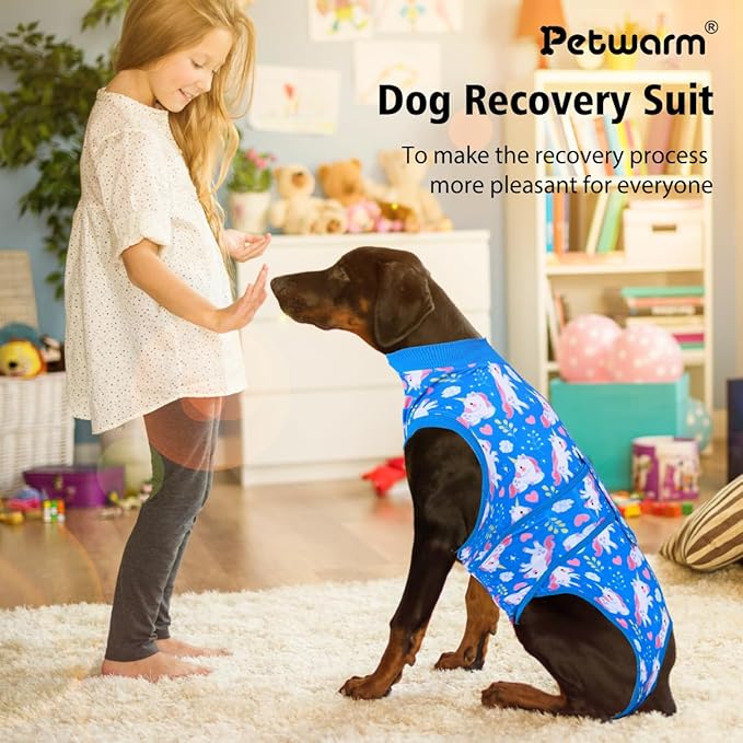 PetWarm Dog Surgery Suit, Dog Surgical Recovery Suit Female and Male, Onesies for Dogs, Anti-Licking Surgery Recovery Shirt for Dogs, Unicorn Pattern, Blue, S