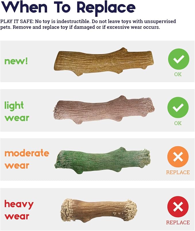 Pupstages Super Dogwood Dog Chew Toy – Real-Wood Blend, Natural Wood Flavor & Texture, Moderate Chewers, Large, 11"