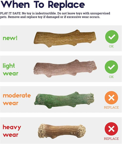 Pupstages Super Dogwood Dog Chew Toy – Real-Wood Blend, Natural Wood Flavor & Texture, Moderate Chewers, Large, 11"