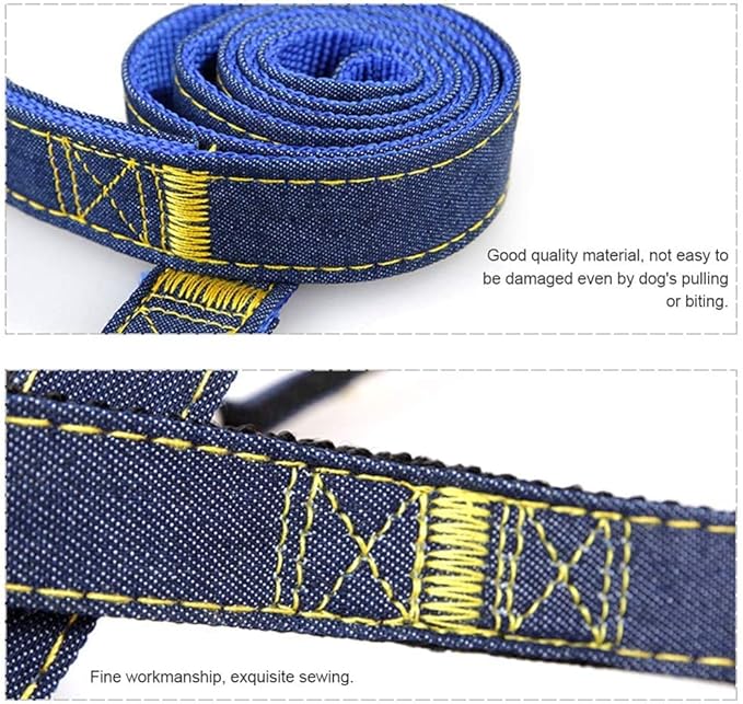 Denim Pet Dog Collar Harness Leash Set for Puppy Dog Cat, Adjustable Dog Harness Vest Collar Lead S/M/L/XL