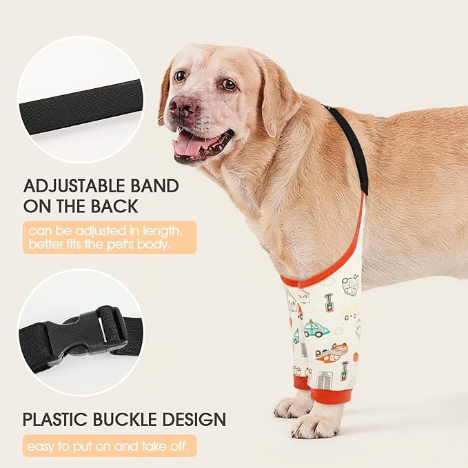 Dog Recovery Suit for Front Legs, Dog Recovery Sleeves After Surgery with Elastic Band, Soft Protective Elbow Braces for Medium Large Dogs, Cone Collar Alternative to Stop Licking Leg Wounds,Red,3XL