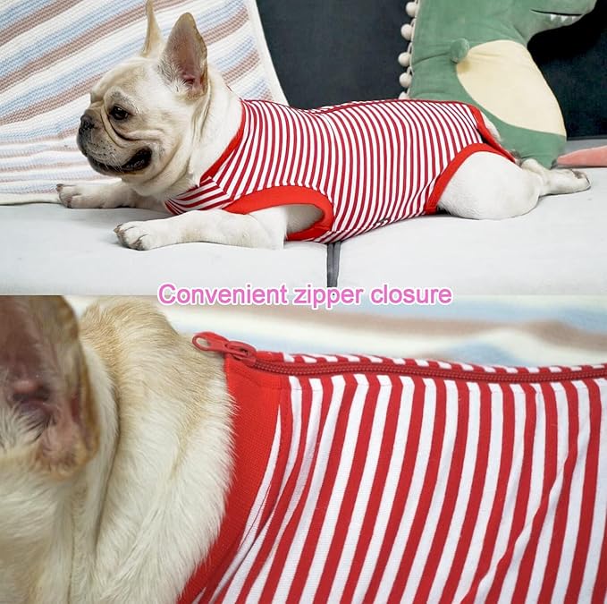 Dog Red Recovery Suit for XXX-Large Female Spay,Male Dog Surgery Suit,Narrow Red-White 3XL