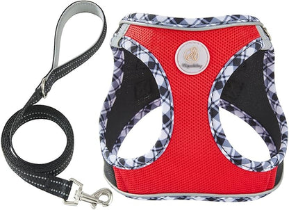 Hipubby Dog Harness Small Sized and Leash Set, No Pull Soft Mesh Puppy Vest, Reflective Breathable Lightweight Pet Harness, Harness for Small Medium Dogs and Cats - Black Red, M