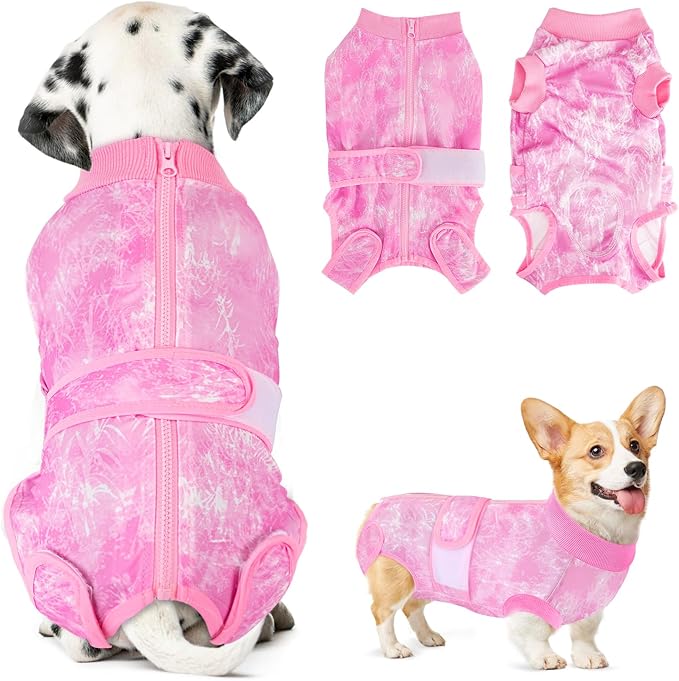 Lukovee Recovery Suit for Dogs, Zipper On Recovery Suit for Female Male Dog, Onesie Abdominal Wounds Cone E-Collar Alternative Prevent Licking Spay Recovery Suit (L, 2TPI)