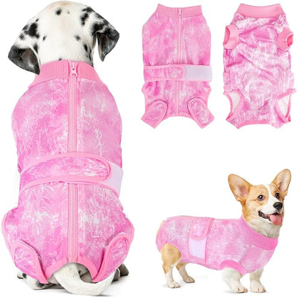 Lukovee Recovery Suit for Dogs, Zipper-On Onesie for Female Male Dog, Abdominal Wounds Cone E-Collar Alternative, Prevent Licking Spay (3XL, Pink Tie-dye)