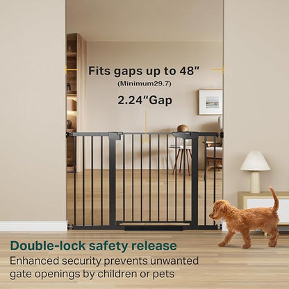 Cumbor 2-Pack Baby & Dog Gates Bundle, 29.7-48" & 30.4-56.8" Extra Wide Safety Gates for Stairs Doorways Hallways, Dual Lock Auto Close Easy Install Pet Gate, Black