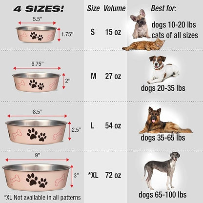 Loving Pets Bella Dog Bowls- Stainless Steel Dog & Cat Bowls - Spill Proof Dog Food Bowl, Cat Bowl, Puppy Essentials & Pet Supplies Great for Home & Travel (X-Large 65-100lbs, Paparazzi Pink)