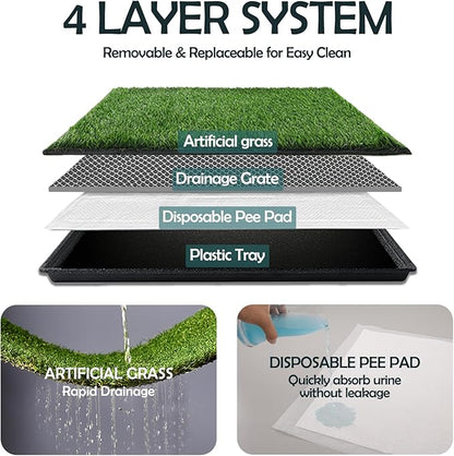 MEEXPAWS Dog Grass Pee Pads for Dogs with Tray | Extra Small 17 x 13 in for Puppy Less Than 6 lbs | 2× Artificial Grass Pads Replacement | Rapid Drainage | Indoor Dog Litter Box | Hemmed Edge