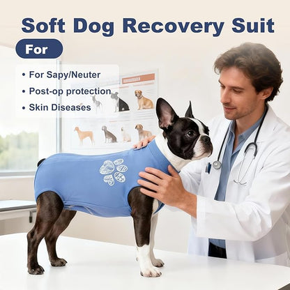Jiupety Dog Recovery Suit Adjustable, Not Fit Slim and Long Body, Dogs Suit for Surgery Recovery, L Size, Anti-Licking Surgical Dog Onesies, Blue & Paw