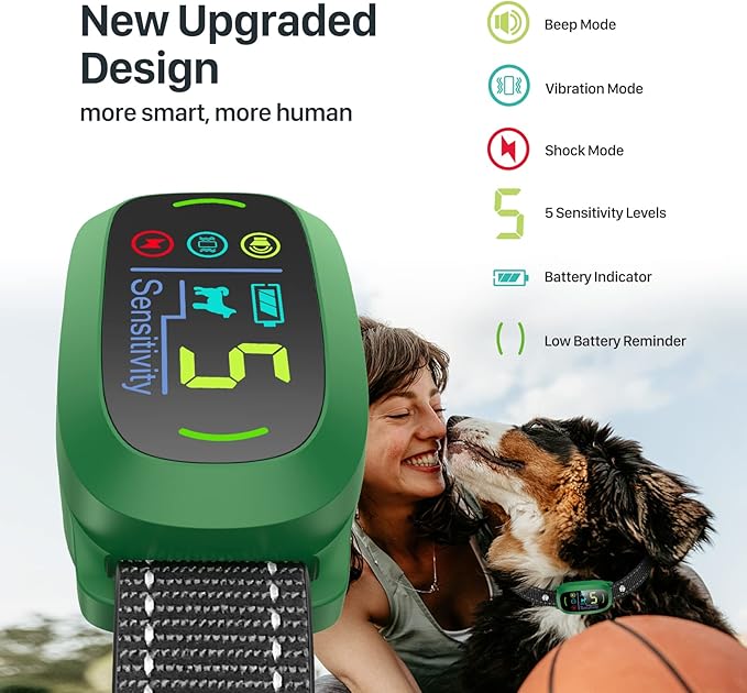 Dog Bark Collar, Rechargeable Smart Collar, Anti Barking Training Collar with 5 Adjustable Sensitivity Beep Vibration, Bark Collar for Large Medium Small Dogs (Green)