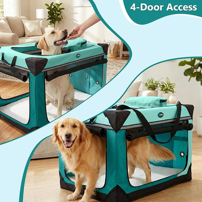 Ownpets Collapsible Dog Crate, 42 inch Portable Travel Dog Crate for Large Dogs, 4-Door Foldable Pet Kennel with Durable Mesh Windows & Soft Mat