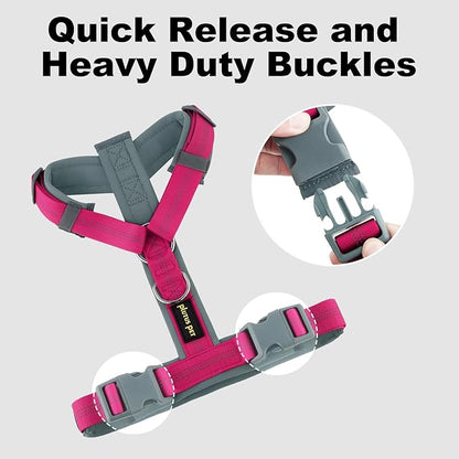 Plutus Pet No Pull Dog Harness, Adjustable Nylon Harness with Soft Padding, Reflective and Heavy Duty Dog Harness for Small, Medium, Large Dogs(Hot Pink, L)