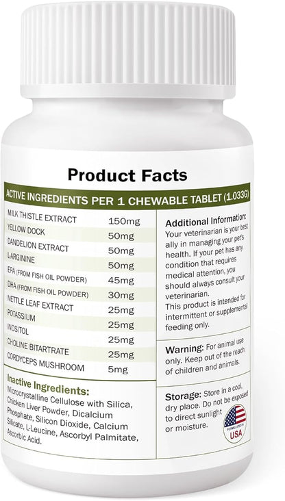 Milk Thistle & SAM-E for Dogs, Advanced Liver & Kidney Support with Silymarin, Detox Supplement for Dogs- 120 Chewable Tablets