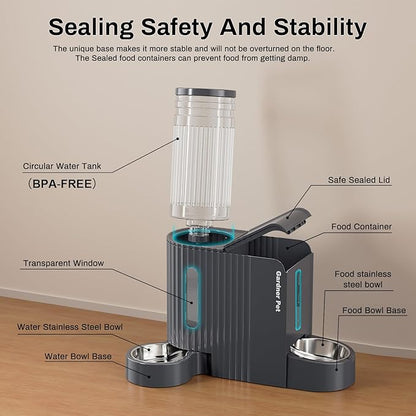 Gardner Pet Automatic Gravity Cat Food Feeder and Water Dispenser Stainless Steel Two-in-One Set Large Capacity Dispenser for Medium, Large Dogs, Puppies, Kittens, Rabbits-(1.6 Gallons x 2)