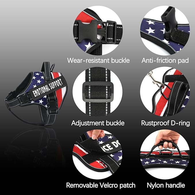 voopet Emotional Support Dog Harness, Professional Service Dog Vest Harness for Small Medium Large Dogs, Reflective Breathable and Adjustable No Pull/Choke ESA Essential Harness