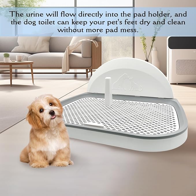Tfwadmx Pee Pad Holder Dog Potty Tray with Splash Guard & Center Post Mesh Training Toilet Potty Tray Puppy Pad Holder for Puppy and Small Size Dog (Grey, 18.1"×14.8")
