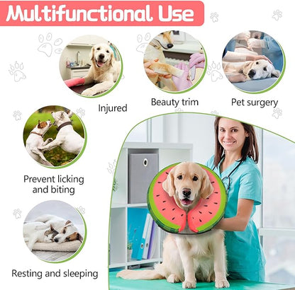 MIDOG Soft Inflatable Dog Cone, Donut E-Collar Alternative for After Surgery, Prevents Licking, Allowing Normal Eating & Vision, Comfortable Recovery Collar for Small Medium Large Dogs & Cats, Red-M