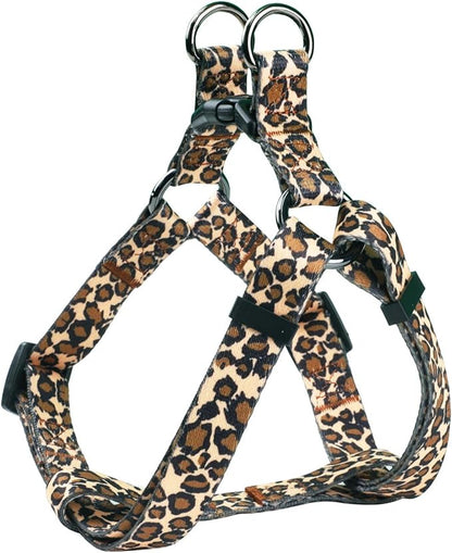 Harness and Leash Set, Leopard Pattern, 5ft Matching Leash, No Pull, Easy Wear for Small Puppy Dogs.(XS, Brown Leopard)