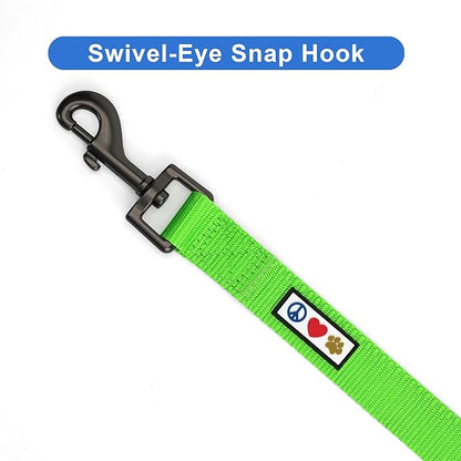 Pawtitas Personalized 6 ft Green Dog Leash XS/S Custom Name and Phone Embroidery Strong Nylon Leash for Small Breeds