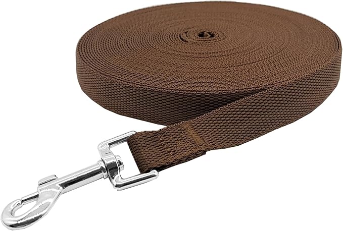 Nylon Training Dog Leash for Small Medium Large Dogs, 15ft 20ft 30ft 50ft Long Leash Dog/Puppy Lead for Obedience Recall Training, Camping (30ft, Brown)