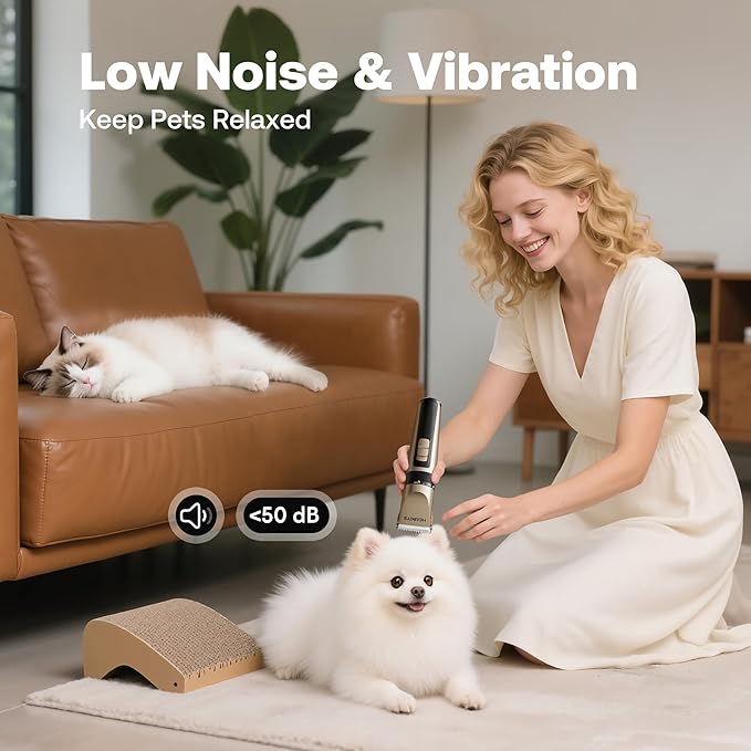 HEAPETS Dog Grooming Clippers, Low Noise, Electric Quiet, Adjustable Clipper Comb, Rechargeable Cordless Dog Hair Clippers for Dogs Cats Pets, Gold