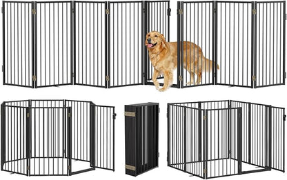Metal Freestanding Dog Gates with Door for Outdoor Indoor,160'' Extra Wide 36'' Tall Free Standing Dog Gate for Doorways,Large Openings,Deck,Yard,Porch,Foldable Pet Fence(Black,8 Panels)