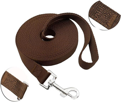 Nylon Training Dog Leash for Small Medium Large Dogs, 15ft 20ft 30ft 50ft Long Leash Dog/Puppy Lead for Obedience Recall Training, Camping (1" x 30ft, Brown)