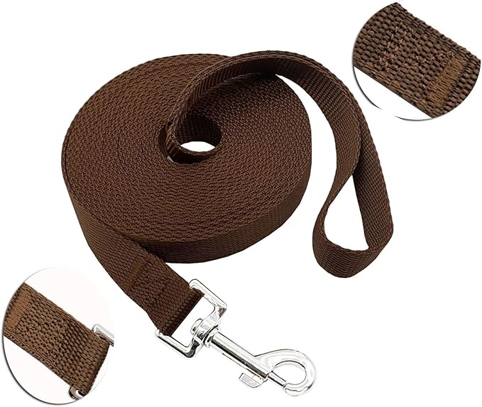 Nylon Training Dog Leash for Small Medium Large Dogs, 15ft 20ft 30ft 50ft Long Leash Dog/Puppy Lead for Obedience Recall Training, Camping (30ft, Brown)