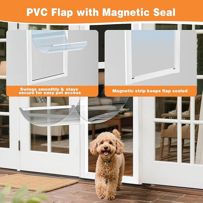 Dog Door for Sliding Glass Doors, 74.8"–79.9" Height Adjustable, Two-Piece Design Pet Door with Lock, Easy Insert-Install, No-Drill Needed, Ideal for Apartments, Rentals, Balconies & Patios