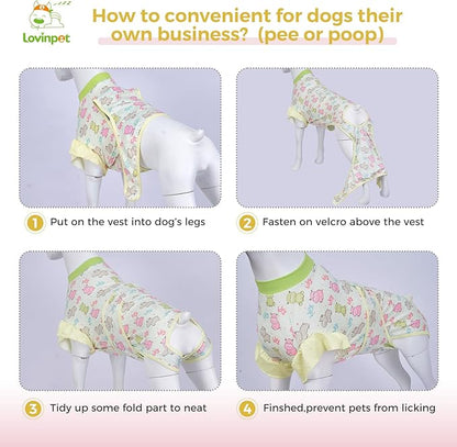 LovinPet Dog Recovery Suit - Medium Large - Professional Large Dog Recovery Suit Abdominal Wound Surgical Clothes Post-Operative Vest E-Collar Alternative Recovery,Hippo,Yellow,XXL