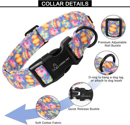 ARING PET Easter Dog Collar, Cute Purple Eggs Pet Collars with Quick Release Buckle for Puppy Small Medium Large Boy Girl Dogs-S