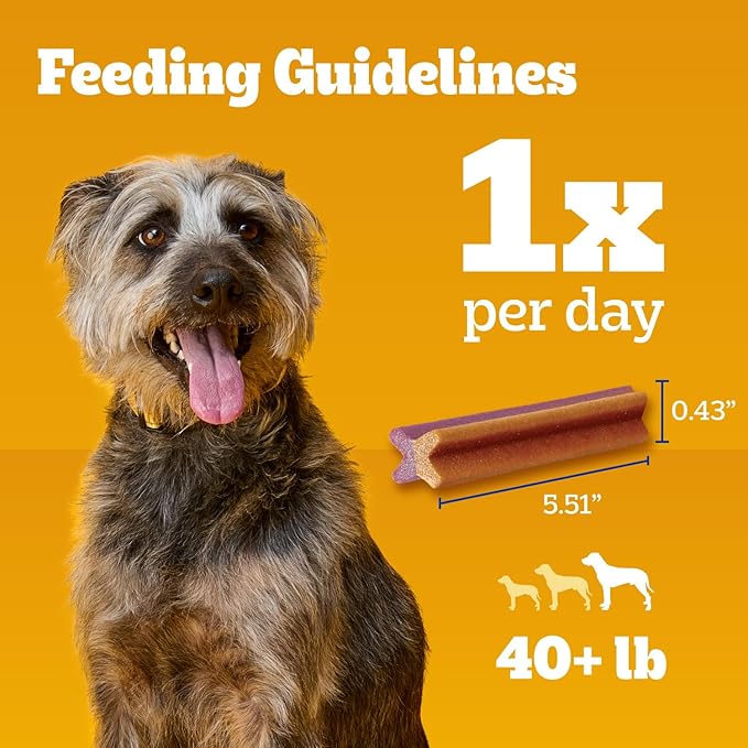 Pedigree Dentastix Dog Dental Treats, Dual Flavor Large Breed Dog Treats, Bacon & Chicken Flavor, 1.47 lb. Bag (32 Treats Total)