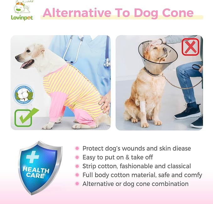 LovinPet Dog Recovery Suit for Large Medium Dogs - Full Coverage Dog's Bodysuit Wound Protective Surgical for Abdominal Wounds After Surgery Anti-Licking Cut-Out Design of Abdomen,Buttons,M