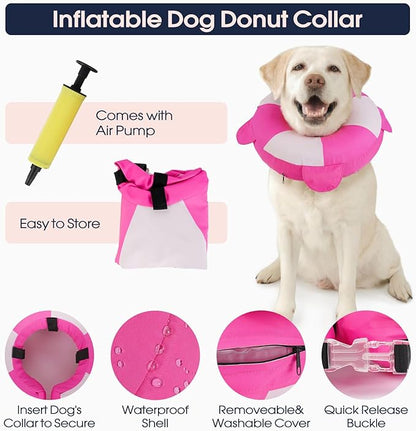 IECOii Soft Inflatable Dog Cone Collar for Small Dogs, Dog Pillow Cone Alternative to Stop Licking Wounds After Surgery, Adjustable & Comfy Recovery Neck Donut Collar for Puppy & Cats, Rosered, S